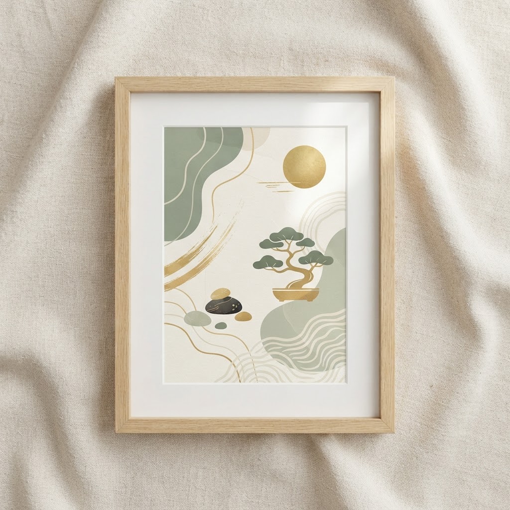 Zen Garden Abstract Neutral Wall Print — Framed Poster