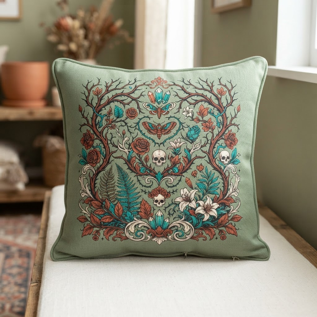 Gothic Botanical Throw Pillow — Home Decor