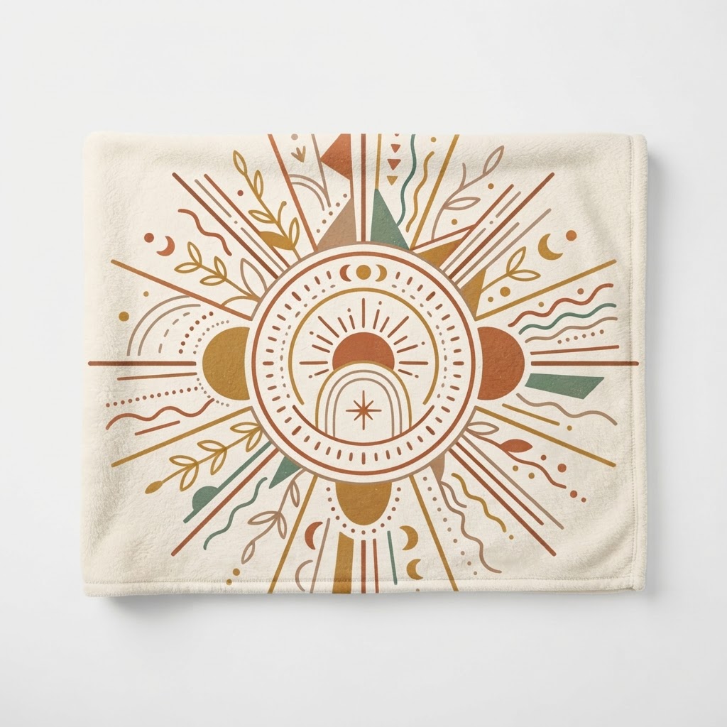 Boho Sunburst Morning Glow — Cotton Throw Pillow