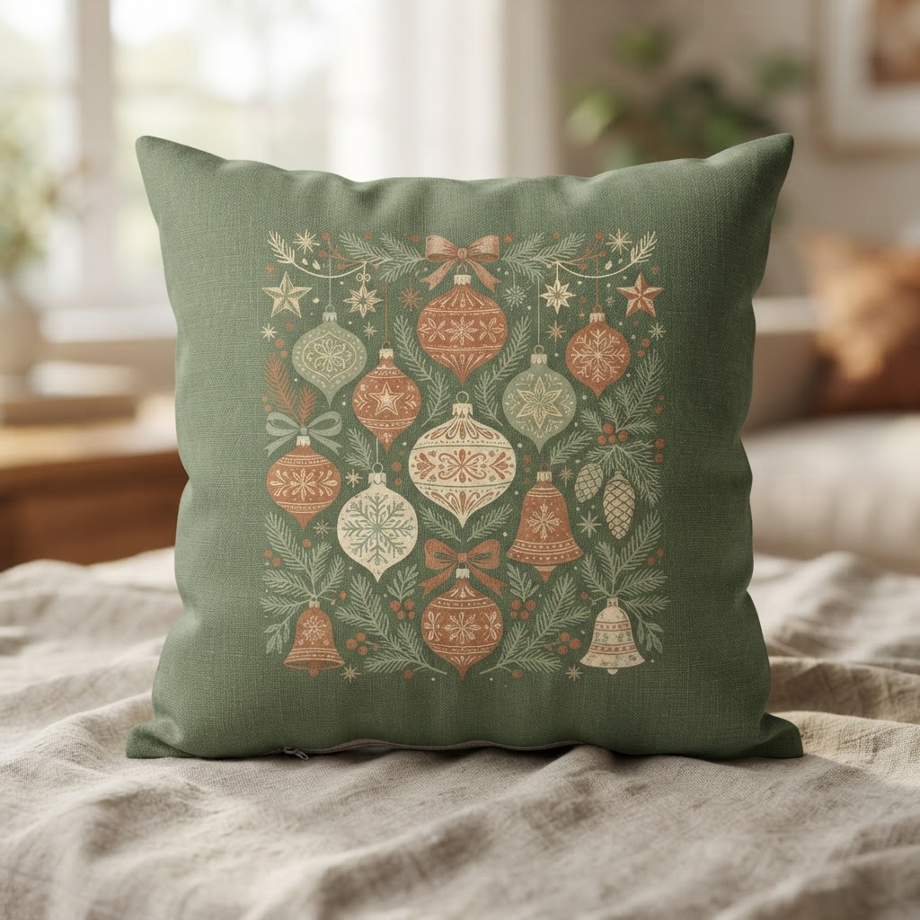 Vintage Ornament Christmas Eve Throw Pillow — Home-Textiles