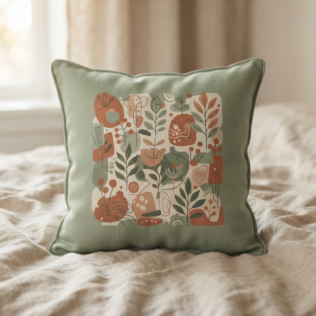 Mid-Century Botanical Chaos — Throw Pillow