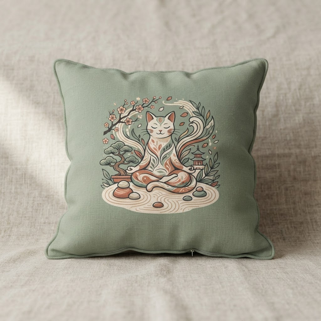 Zen Garden Feline — Throw Pillow
