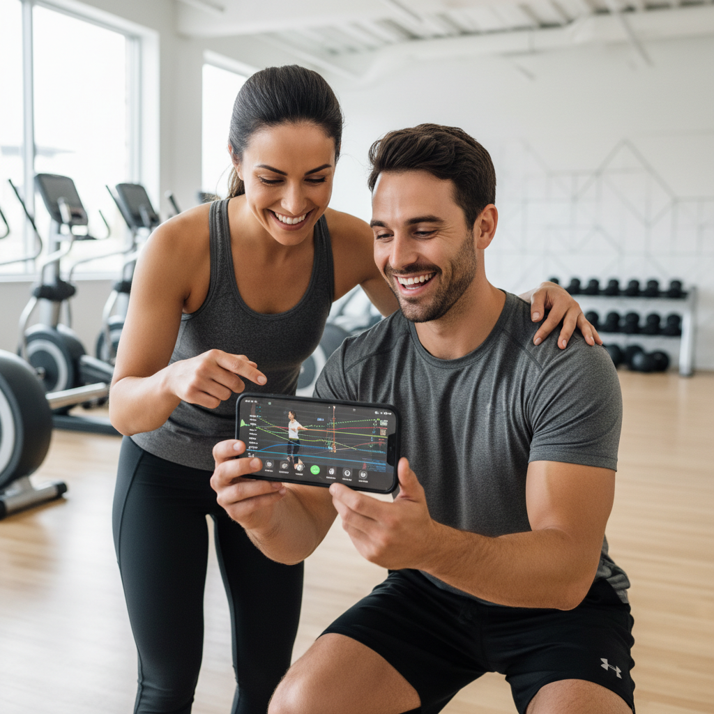 Trainer and client reviewing movement analysis data together