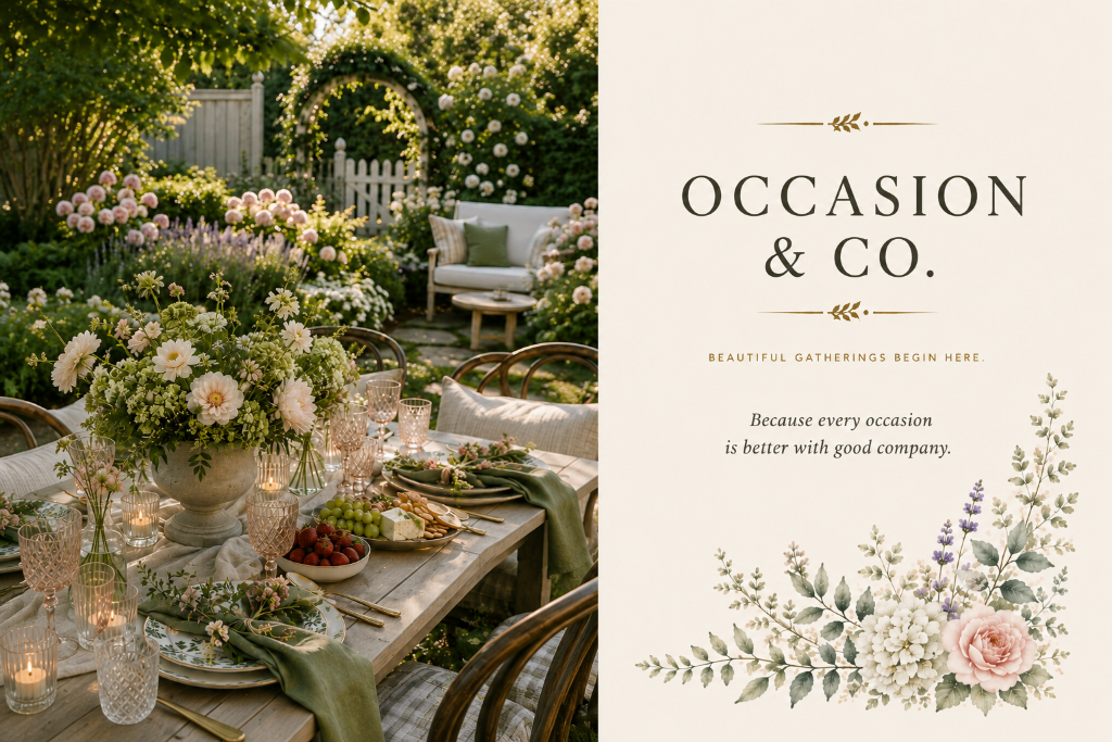A beautifully set garden gathering table