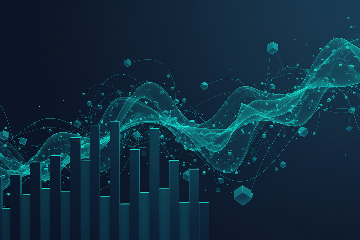 Abstract data visualization in navy and teal
