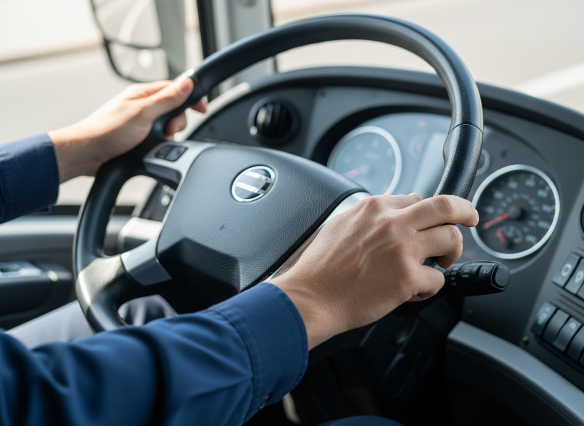 Professional bus driver at the wheel