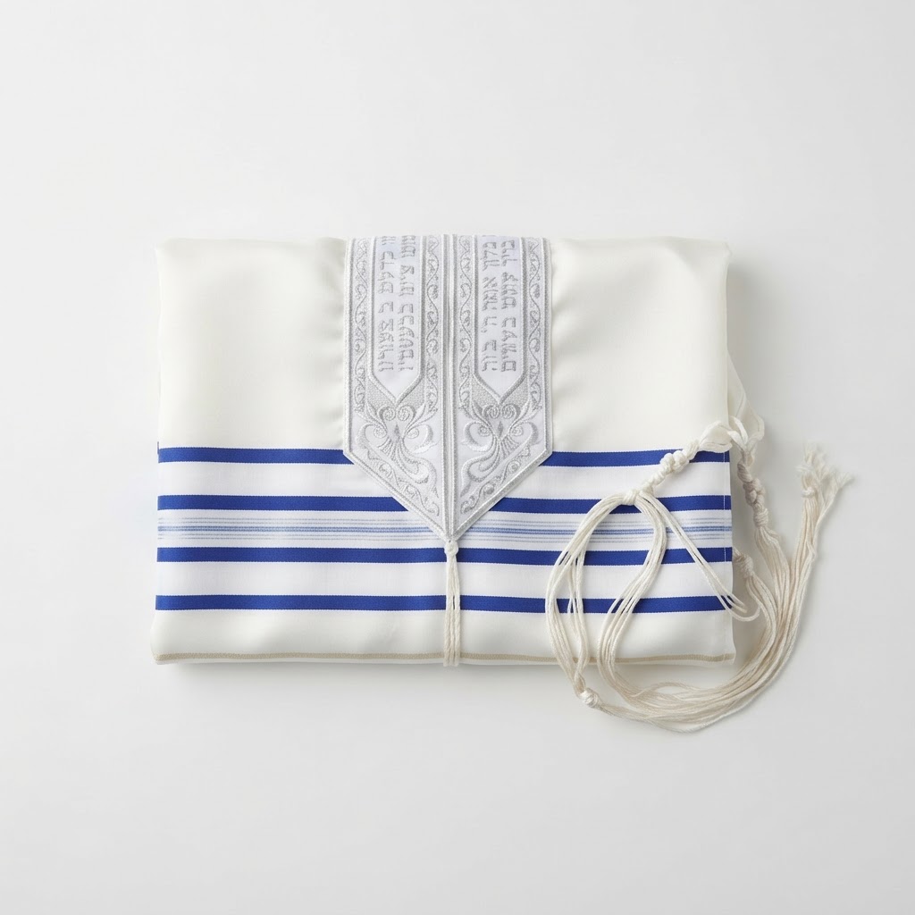 Silk Tallit with Silver Atara