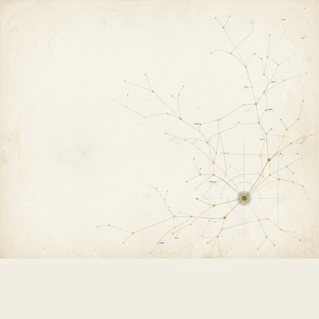 An unfinished parchment map made of delicate lines, nodes, and pathways, representing clues gradually being gathered into The Full You Field Guide.