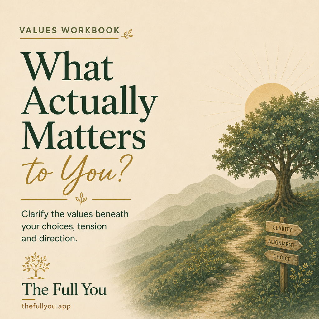 Values Workbook — What actually matters to you? Clarify the values beneath your choices, tension, and direction.