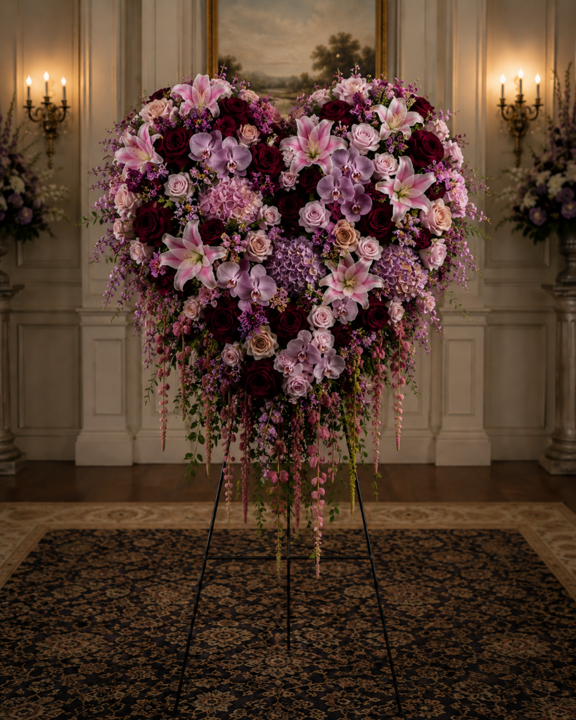 Burgundy & Mauve Heart Standing Spray