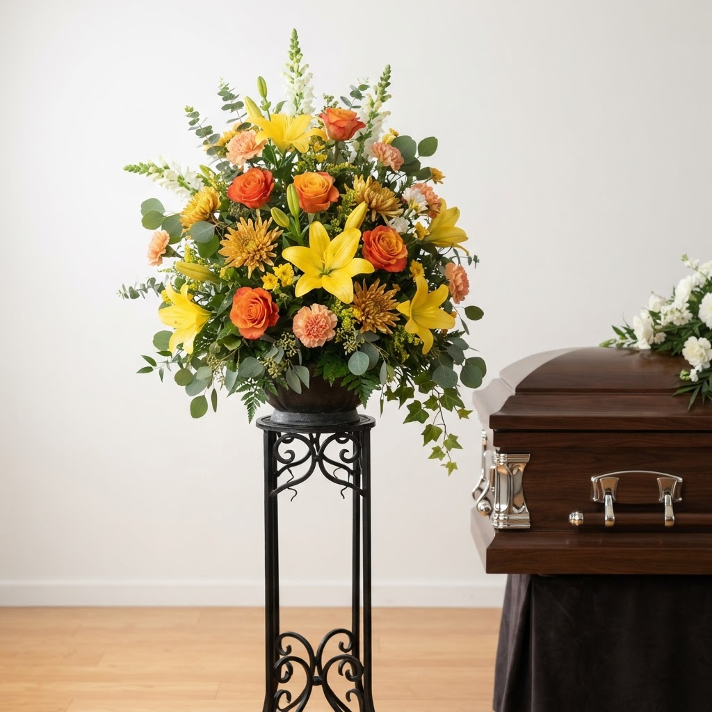 Golden Warmth Pedestal Arrangement