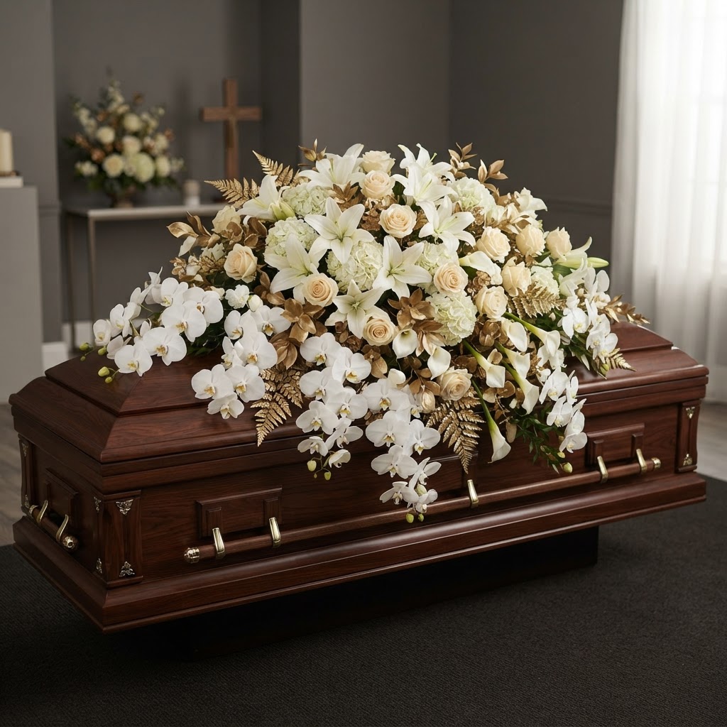 Cream & Gold Luxe Casket Spray
