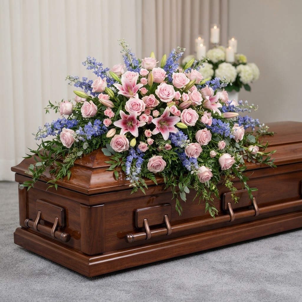 Pink & Blue Serenity Casket Spray