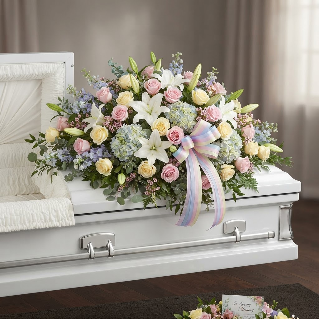 Pastel Rainbow Casket Spray