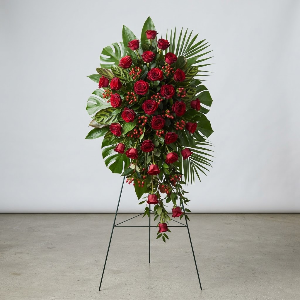 Crimson Rose Cascade Standing Spray