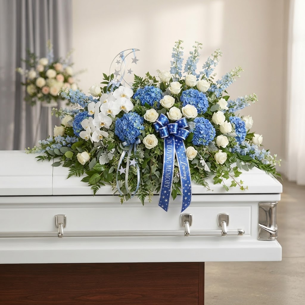 Celestial Blue Baby Casket Spray