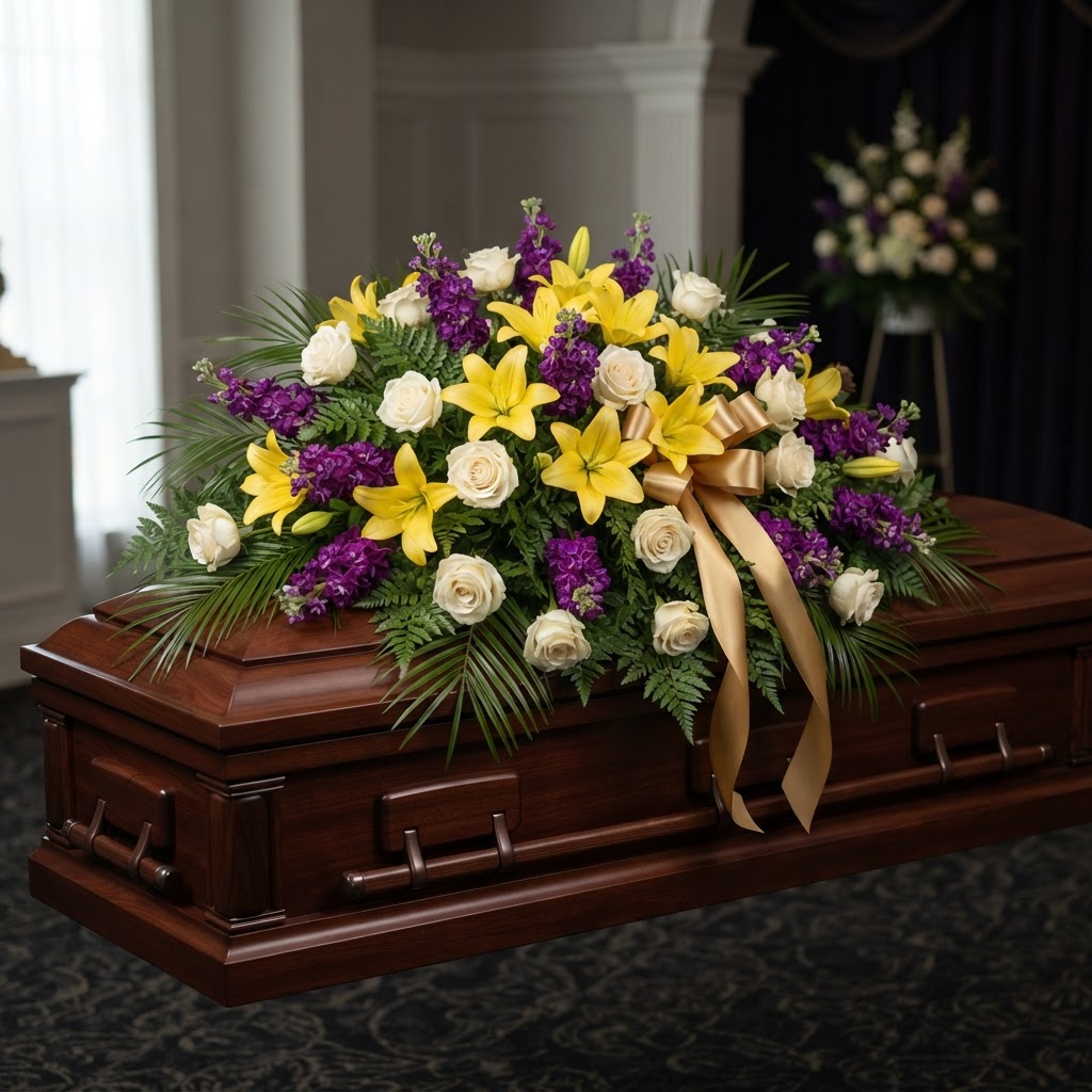 Purple & Gold Majesty Casket Spray