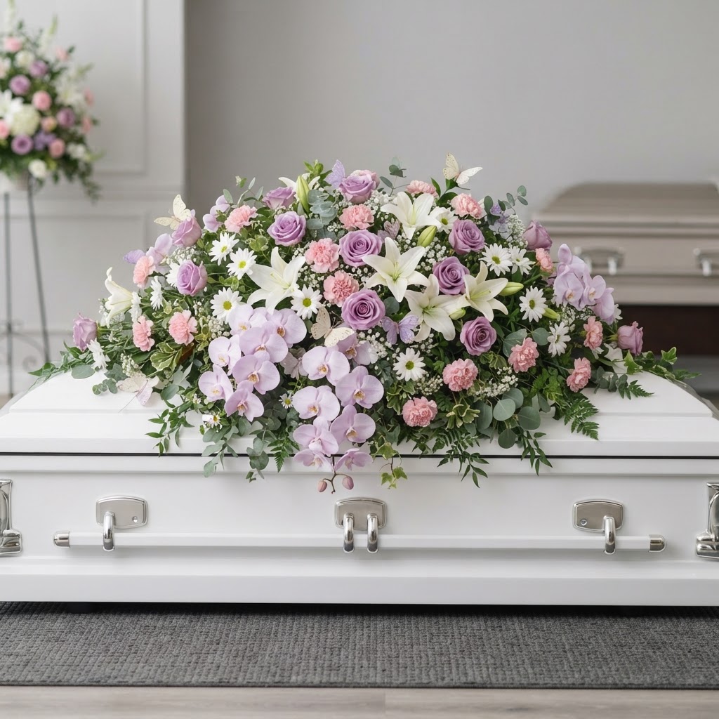 Lavender Butterfly Casket Spray