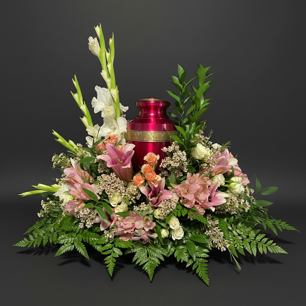 Red Urn Floral Tribute