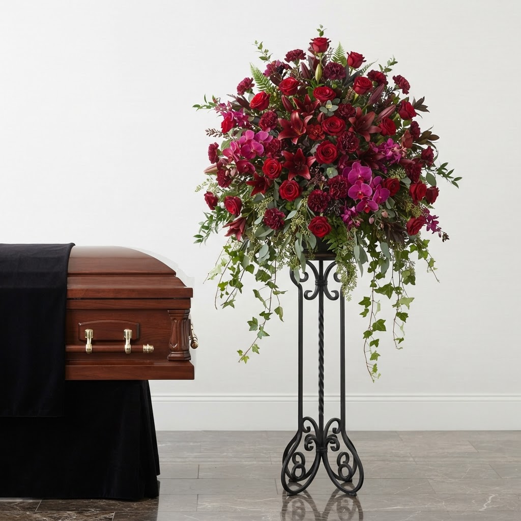 Crimson Romance Pedestal Arrangement