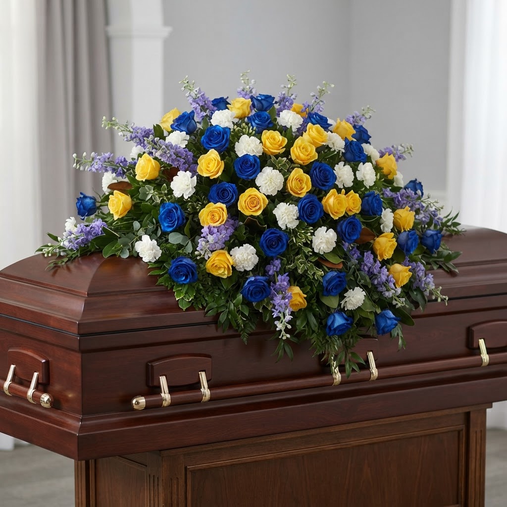 Blue & Yellow Casket Spray