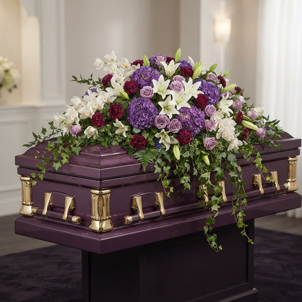 Purple & Burgundy Orchid Casket Spray