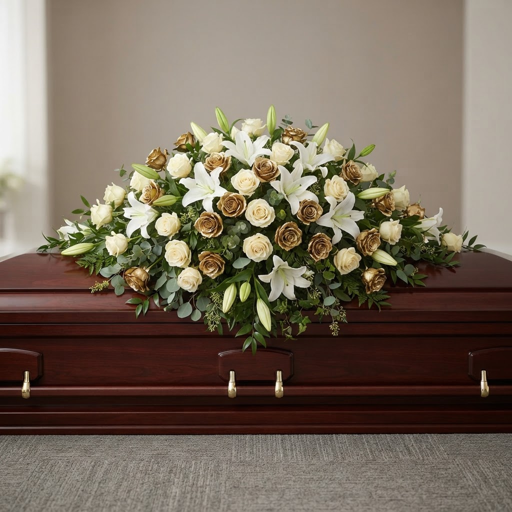 Golden Lily Casket Spray