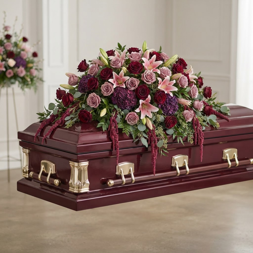 Burgundy & Amaranthus Casket Spray