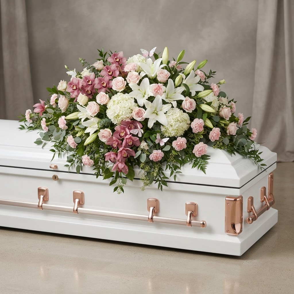 Pink Butterfly Baby Casket Spray