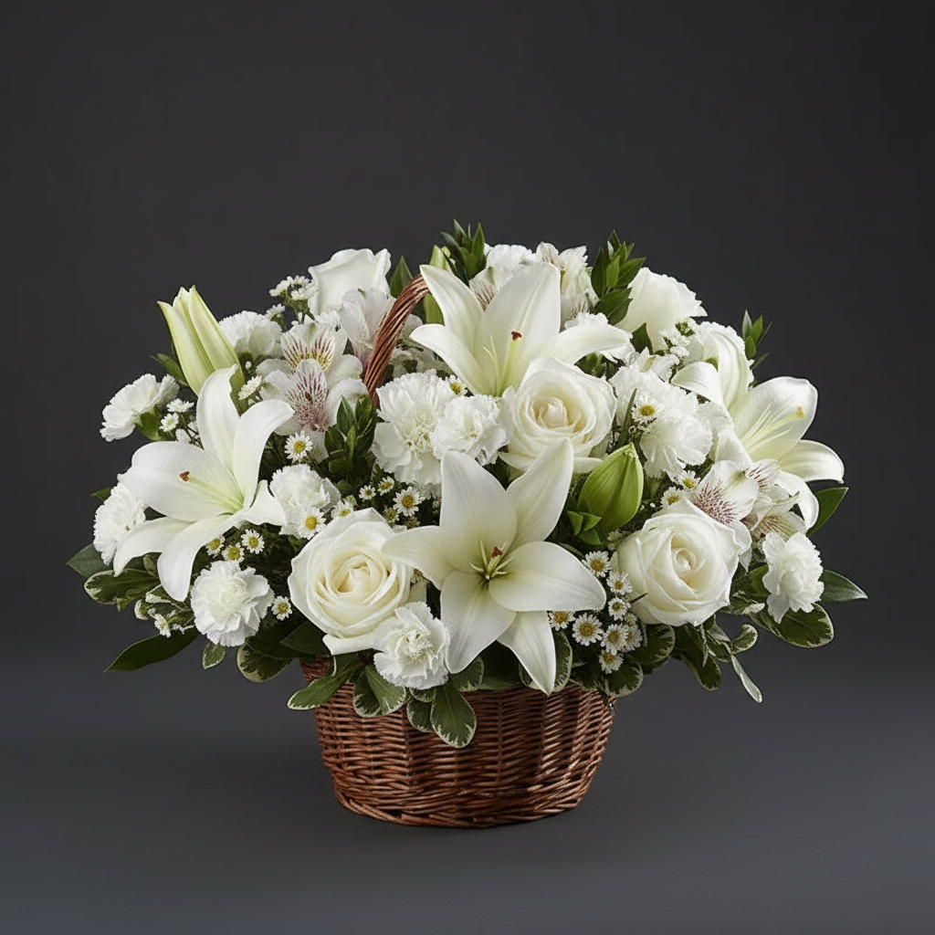 White Lily Basket Arrangement