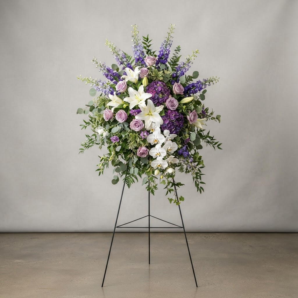 Purple Orchid & Delphinium Standing Spray