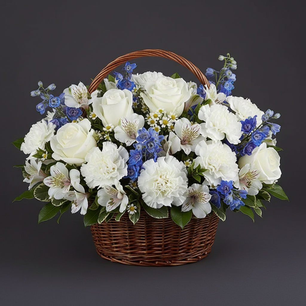 Blue Delphinium Basket Arrangement