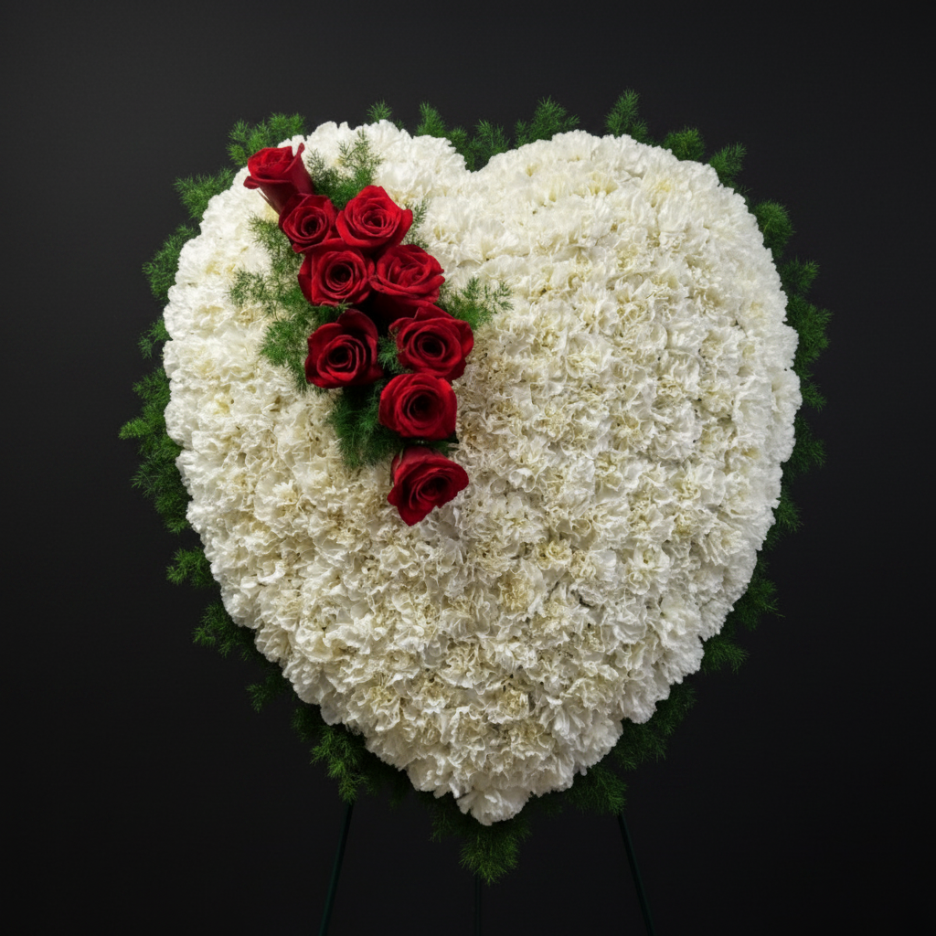 White Heart with Red Roses