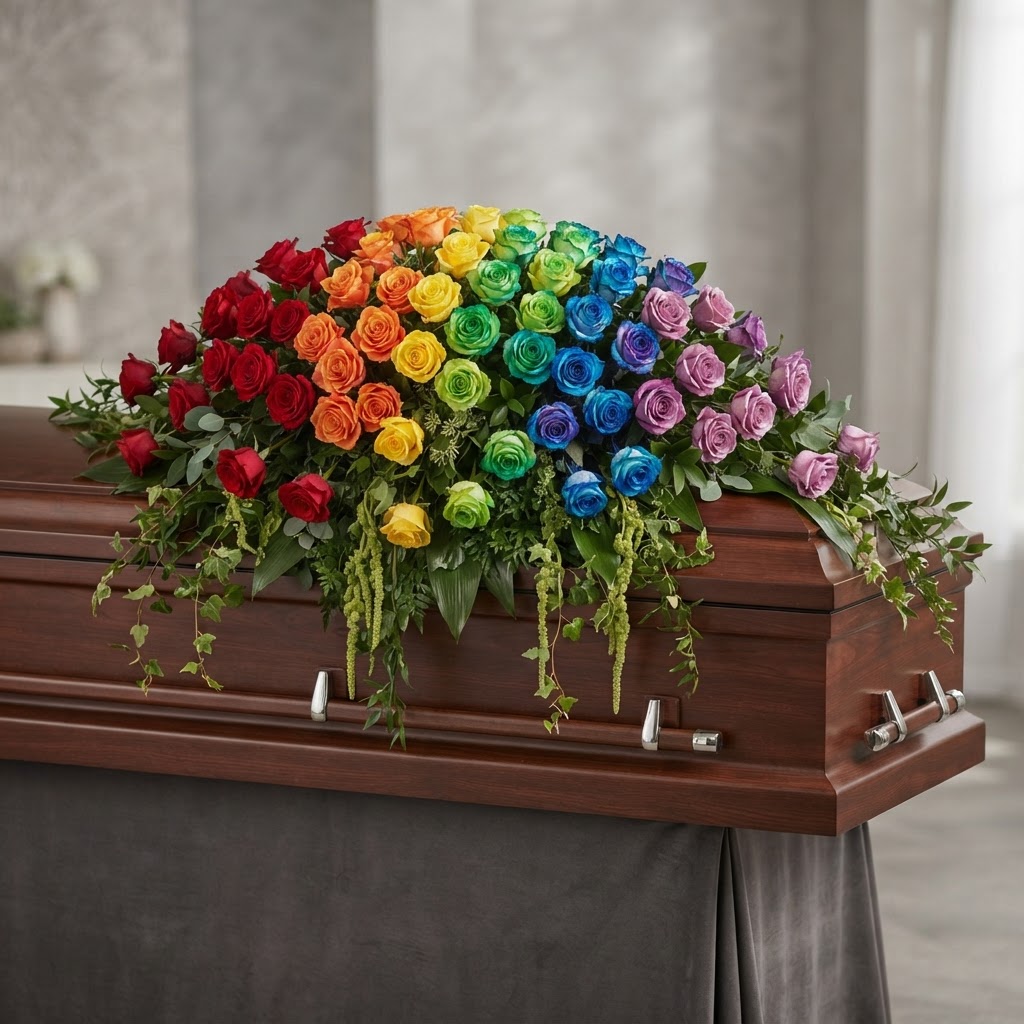 Rainbow Rose Casket Spray
