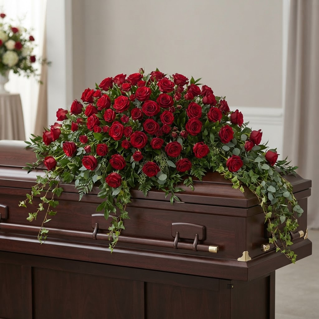 Crimson Tribute Casket Spray