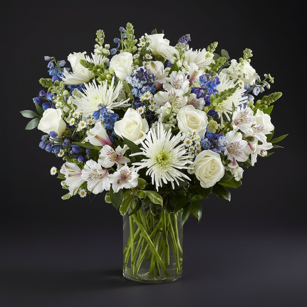 White & Purple Delphinium Glass Vase