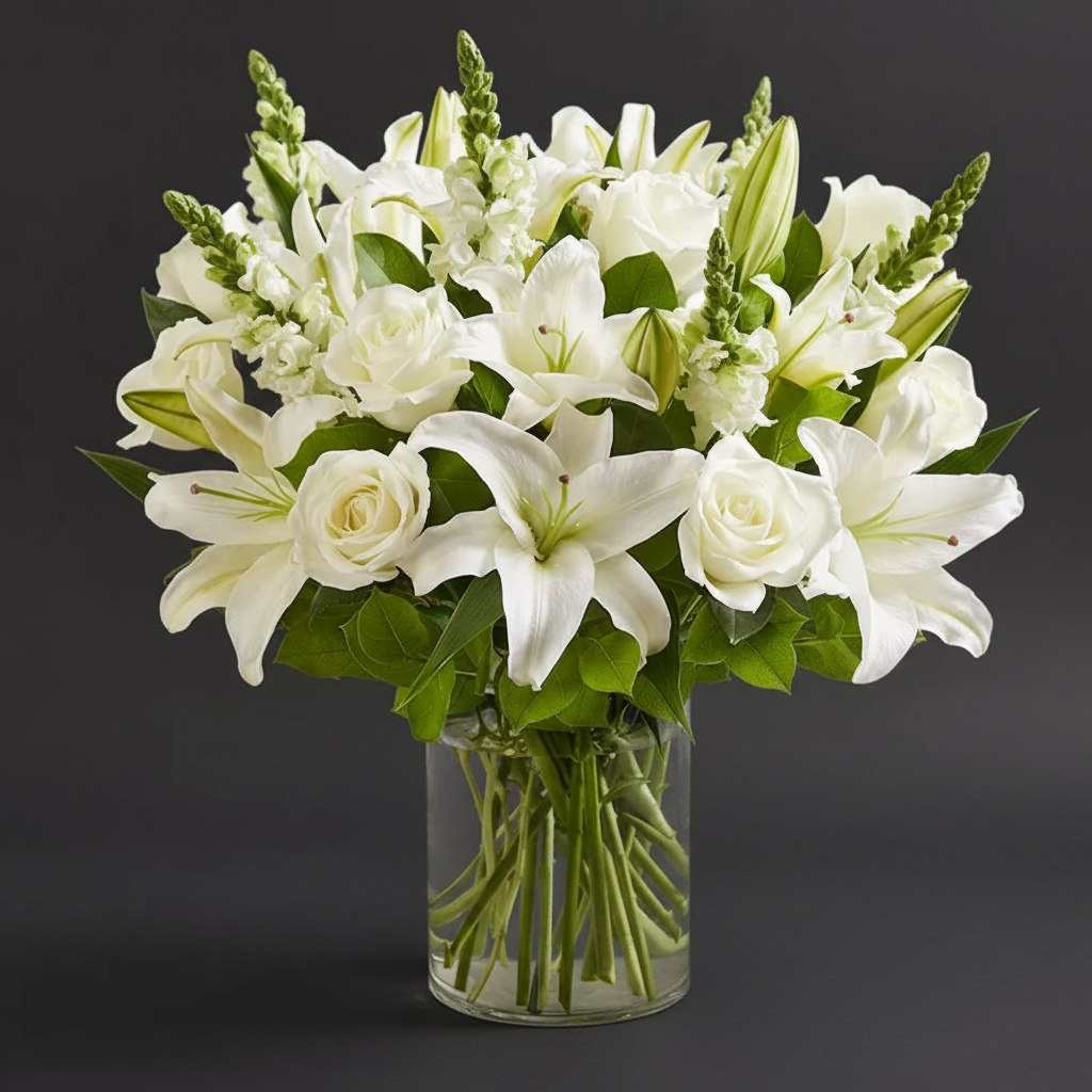 Pure White Lily Glass Vase
