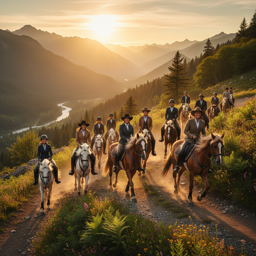 Riders on Paso horses along a scenic trail