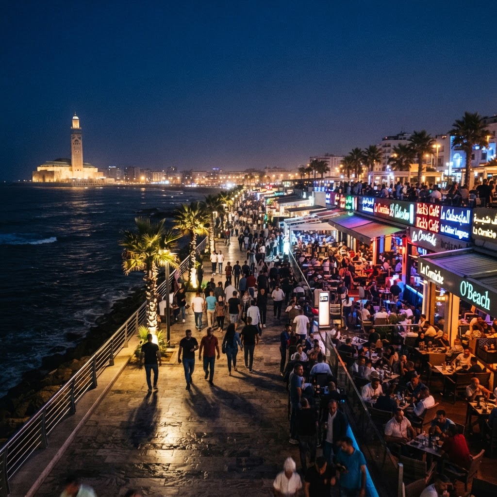 Casablanca Corniche at night