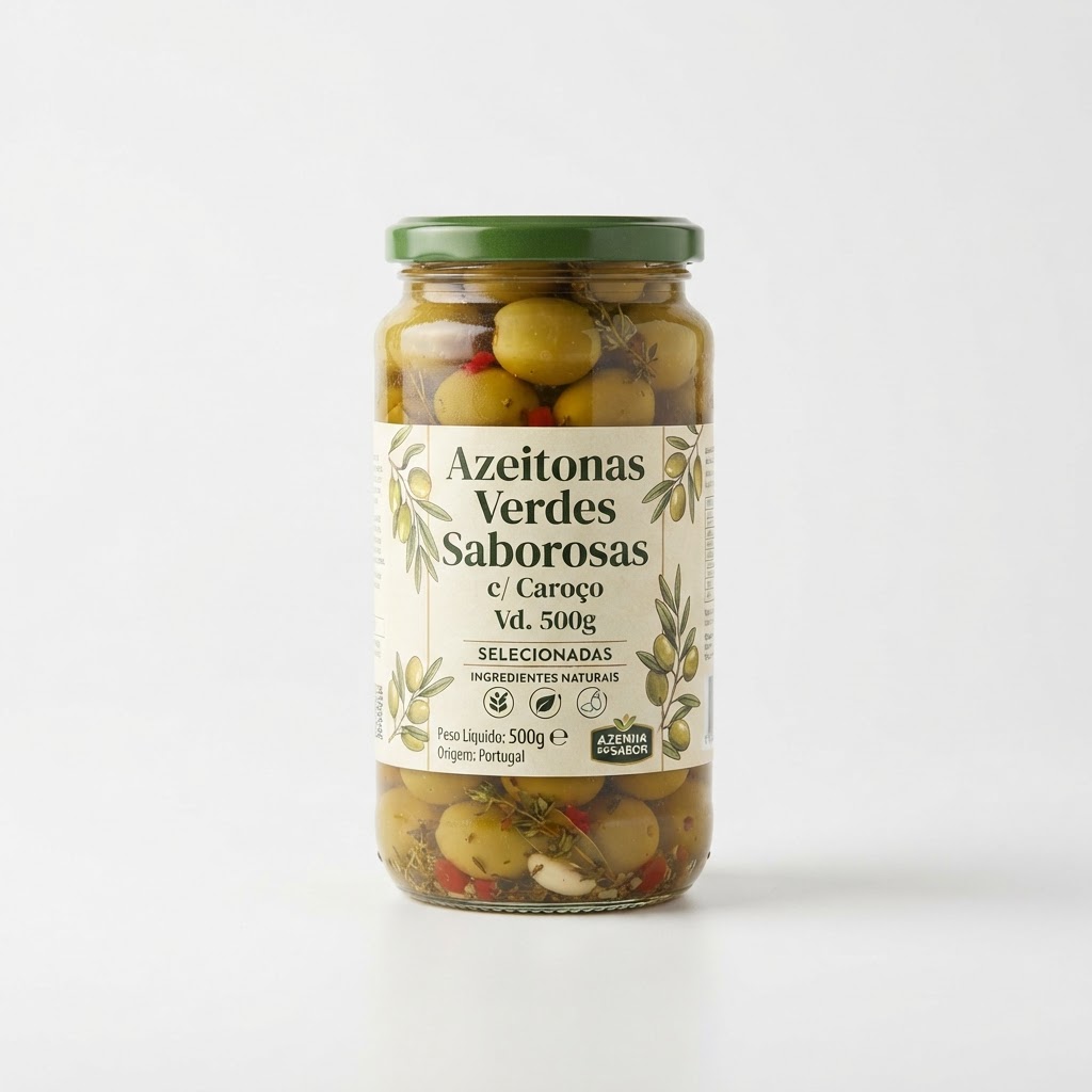 Azeitonas Verdes Saborosas c/ Caroço Vd. 500g