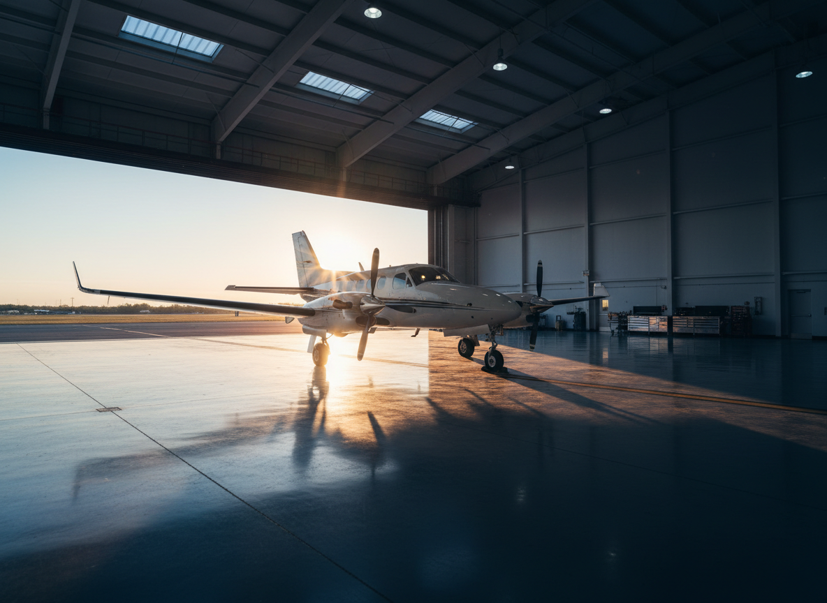 Beechcraft King Air in a hangar