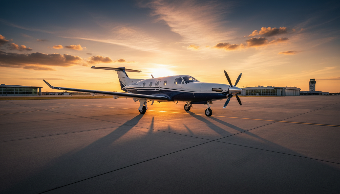 General aviation aircraft on a sunlit ramp