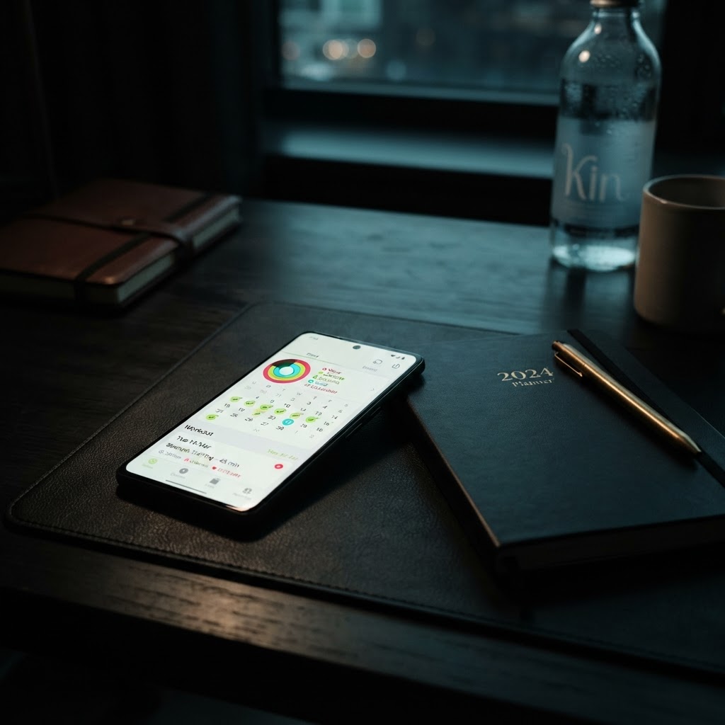 Fitness calendar and activity tracking on a desk