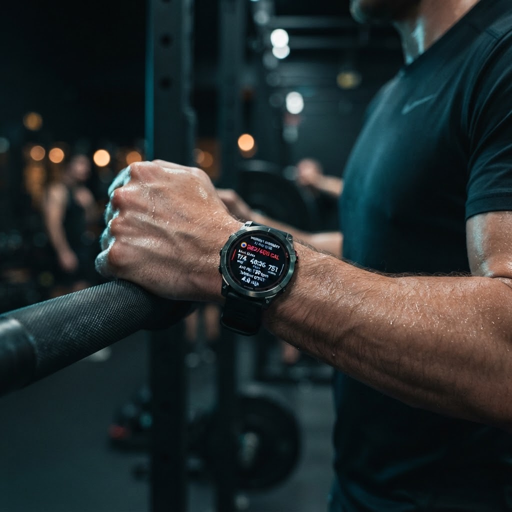 Fitness smartwatch showing workout data