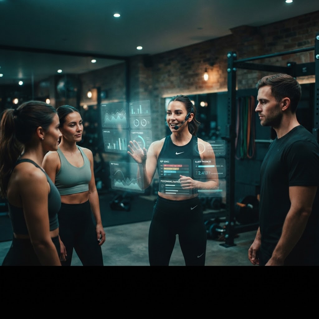 Coach reviewing AI-generated data analytics and insights