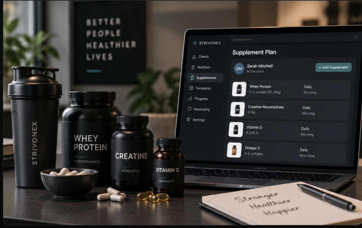 Strivonex Coach Supplement Studio for creating and managing client supplement plans.