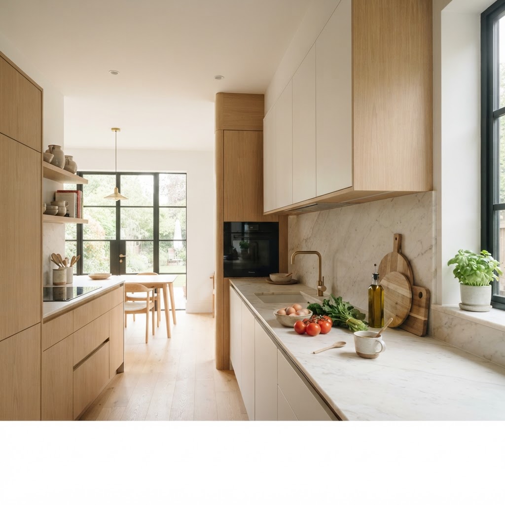 A bright modern kitchen — the food Strivonex remembers for a client.