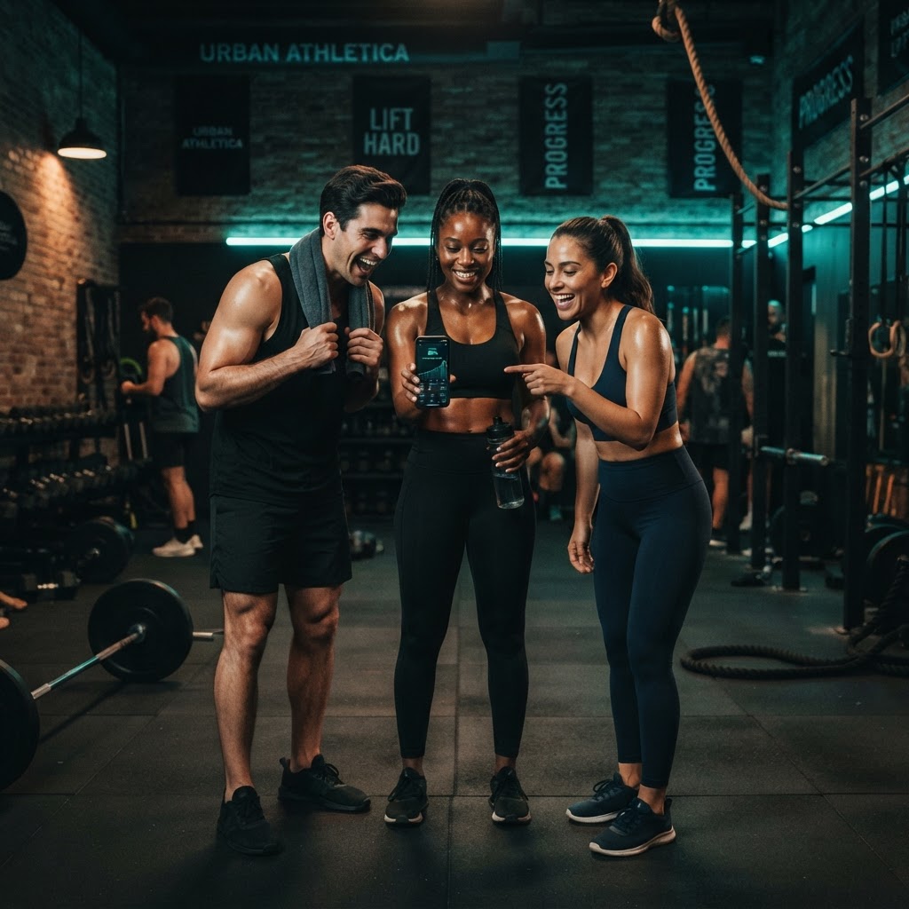 Friends training together and comparing fitness progress