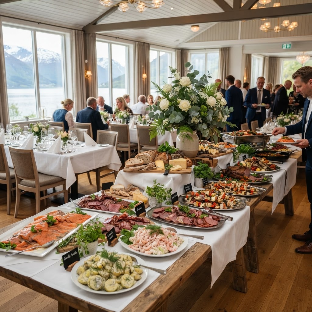 Profesjonell catering til 50-årslag dekket på et festbord.