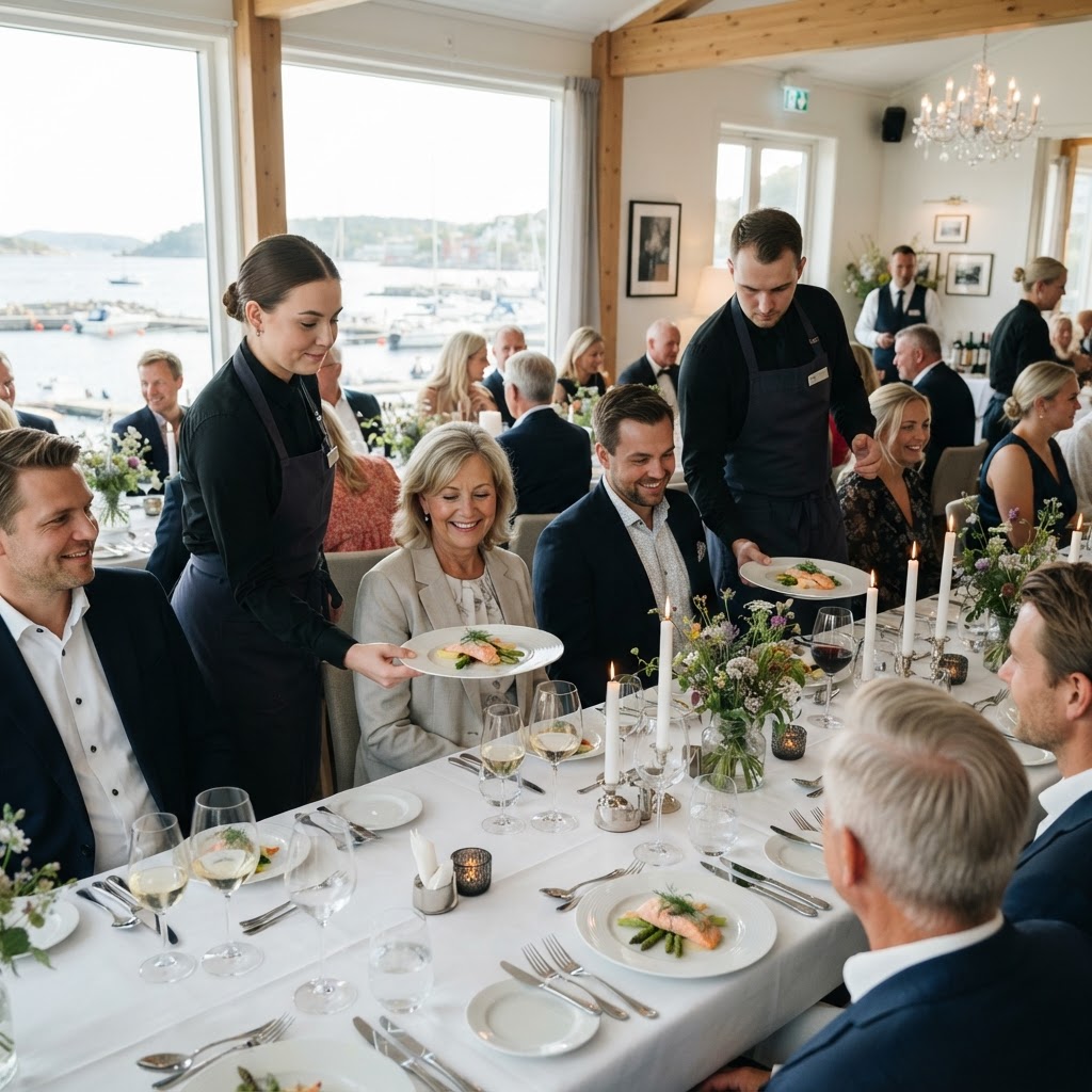 Catering med servering og profesjonelle servitører i et selskap i Larvik